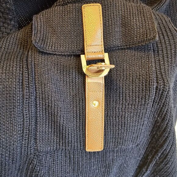 Tory Burch Long Cardigan Women's L Navy Wool Blend Open Front Sweater Coatigan - Picture 5 of 8